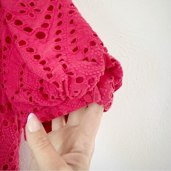 Badgley Mischka Red Eyelet Midi Dress Sz 6 - Picture 6 of 9